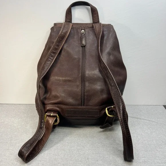 Vintage Fossil 1954 Classic Brown Pebbled Leather Backpack 75082 Brass Key - Picture 7 of 16